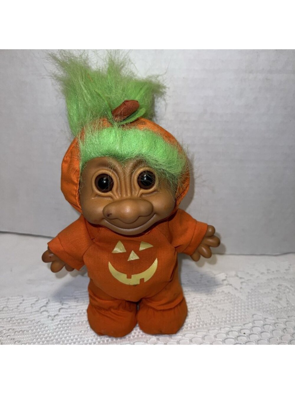 Vintage Russ Troll Doll Halloween Costume Pumpkin Outfit 7” Green Hair